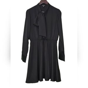 Express Elegant Black Long-Sleeve Mini Dress with Bow, Small